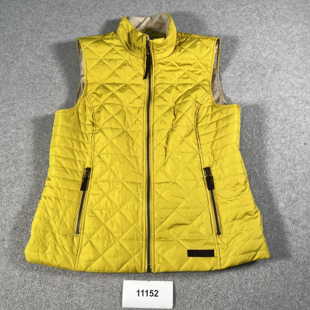 G.H. Bass & Co. Quilted Vest Mens Medium Yellow Lined Mock Neck Full Zip Winter